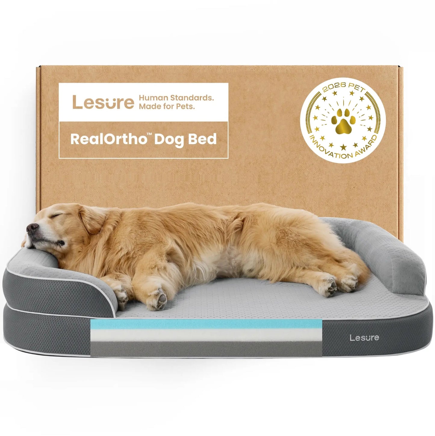 Lesure Realortho Orthopedic Dog Bed - Premium Memory Foam Support for Large and Senior Dogs, Joint Protection with Waterproof Washable Cover for Enhanced Comfort and Deep Sleep