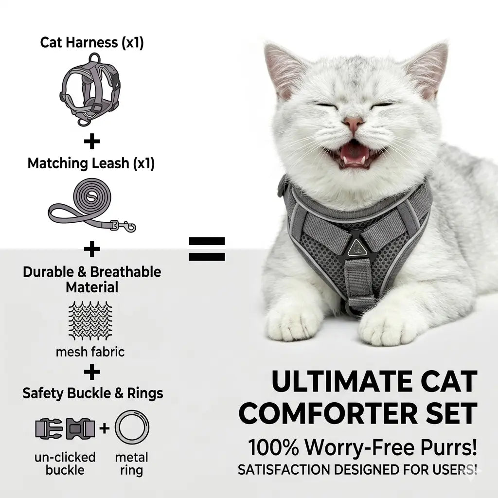 Adjustable Escape-Proof Cat Harness and Leash Set with Reflective Strip and Soft Mesh Vest for Safe Walking - Includes Breathable Summer Version