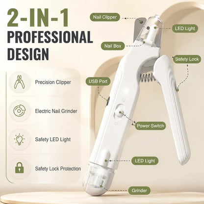 2-in-1 Dog Nail Grinder and Clipper with LED Lights for All Dog and Cat Sizes