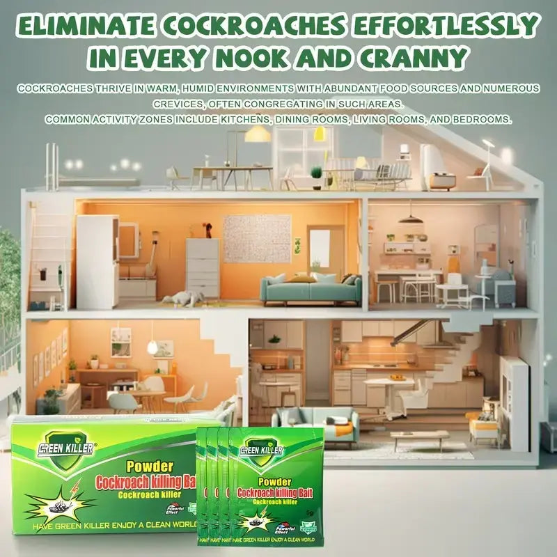 High-Efficiency Cockroach Bait Powder - 50 Packets of Fast-Acting Indoor Cockroach Eliminator for Kitchens and Enclosed Spaces, Effectively Dismantles Nests and Colonies, Essential for Home and Dorm Use