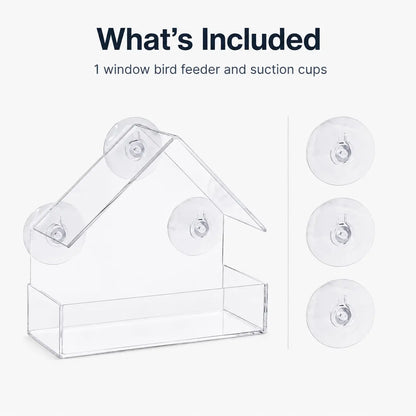 Clear Window Bird Feeder with Suction Cups - House-Shaped Tray for Bird Watching