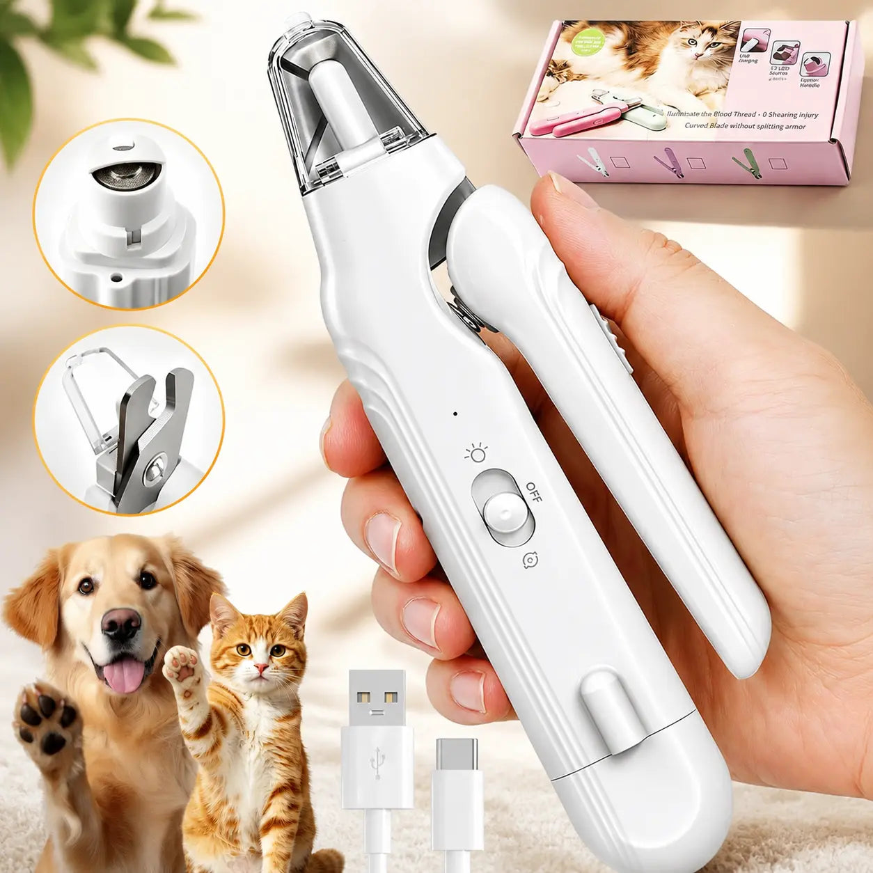 2-in-1 Dog Nail Grinder and Clipper with LED Lights for All Dog and Cat Sizes