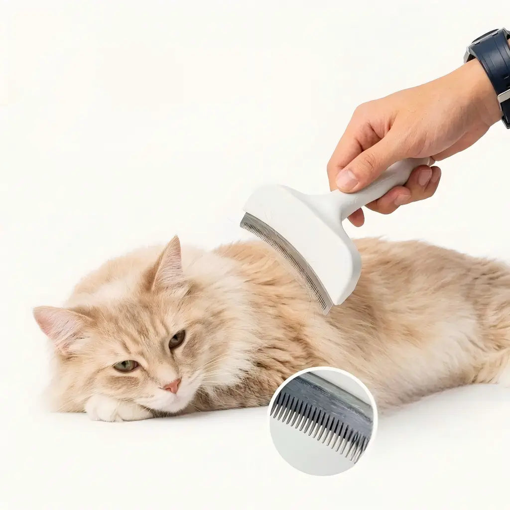Professional Pet Deshedding Brush - Compact Undercoat Rake with Dense Teeth for Gentle Fur Removal in Long-Haired Dogs and Cats, Premium Plastic Design for Easy Daily Grooming and Dematting