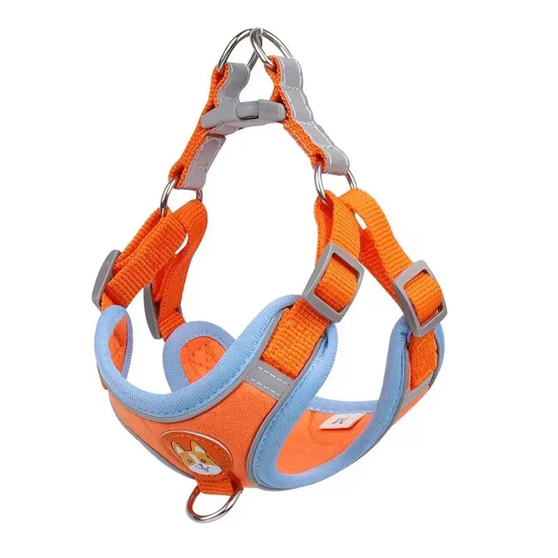 Adjustable Pet Harness and Leash Set - Soft Suede Vest, Durable and Reflective, Tangle-Free Leash for Convenient Walking, Perfect for Daily Use and Nighttime Outdoor Activities