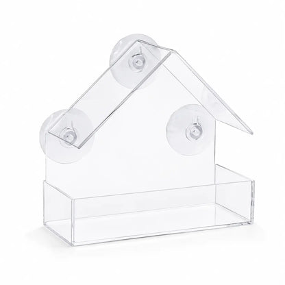 Clear Window Bird Feeder with Suction Cups - House-Shaped Tray for Bird Watching