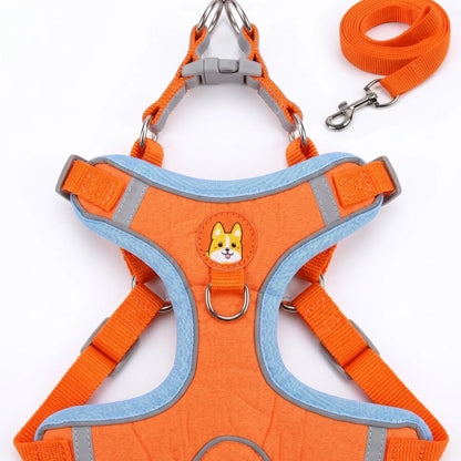 Adjustable Pet Harness and Leash Set - Soft Suede Vest, Durable and Reflective, Tangle-Free Leash for Convenient Walking, Perfect for Daily Use and Nighttime Outdoor Activities