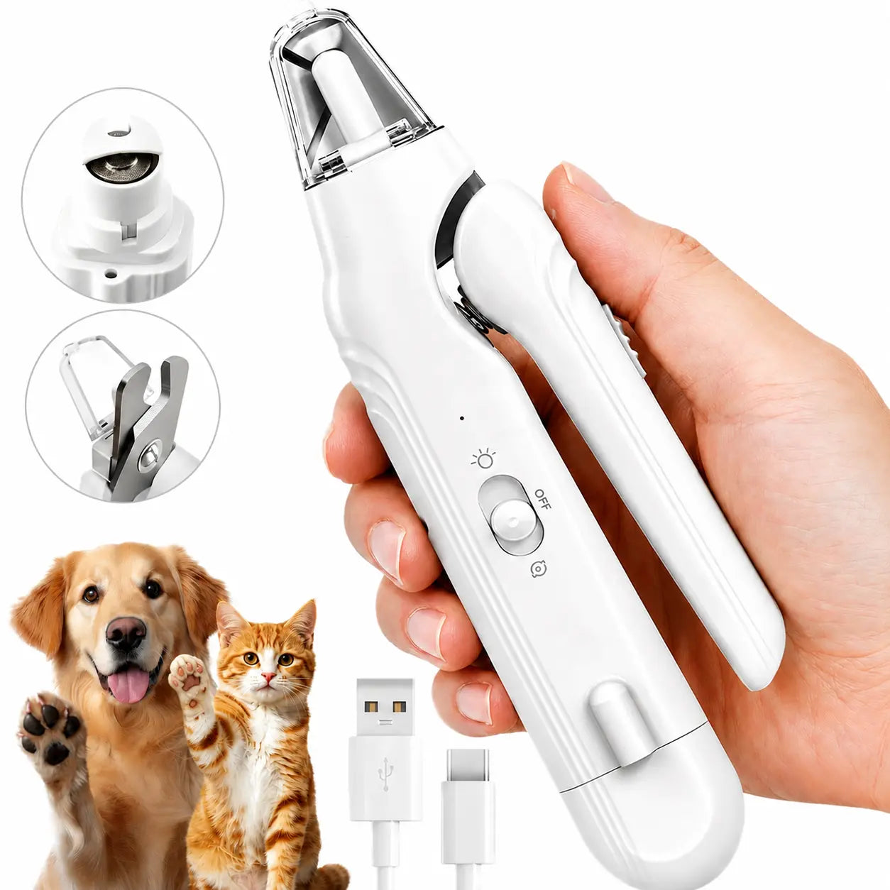 2-in-1 Dog Nail Grinder and Clipper with LED Lights for All Dog and Cat Sizes