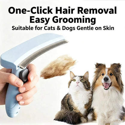 Pet Deshedding Brush for Cats & Dogs | Safe Curved Blade Self-Cleaning Undercoat Remover, Reduces 90% Shedding, Ergonomic Anti-Slip Grip Pet Grooming Comb