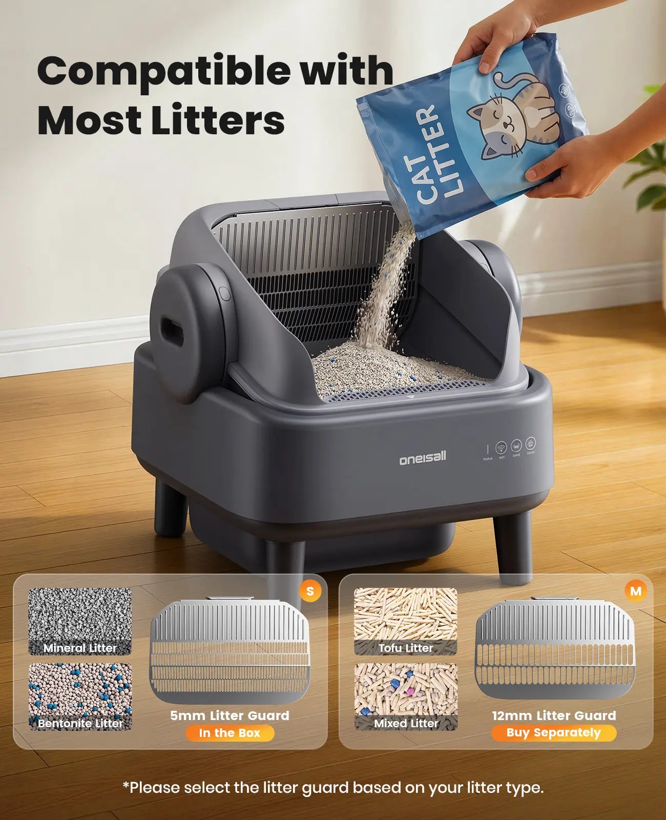 Oneisall Smart Self-Cleaning Litter Box , Open-Top Easy Rinse Structure, APP Remote Control, 11L Big Waste Drawer for Adult Large Cats