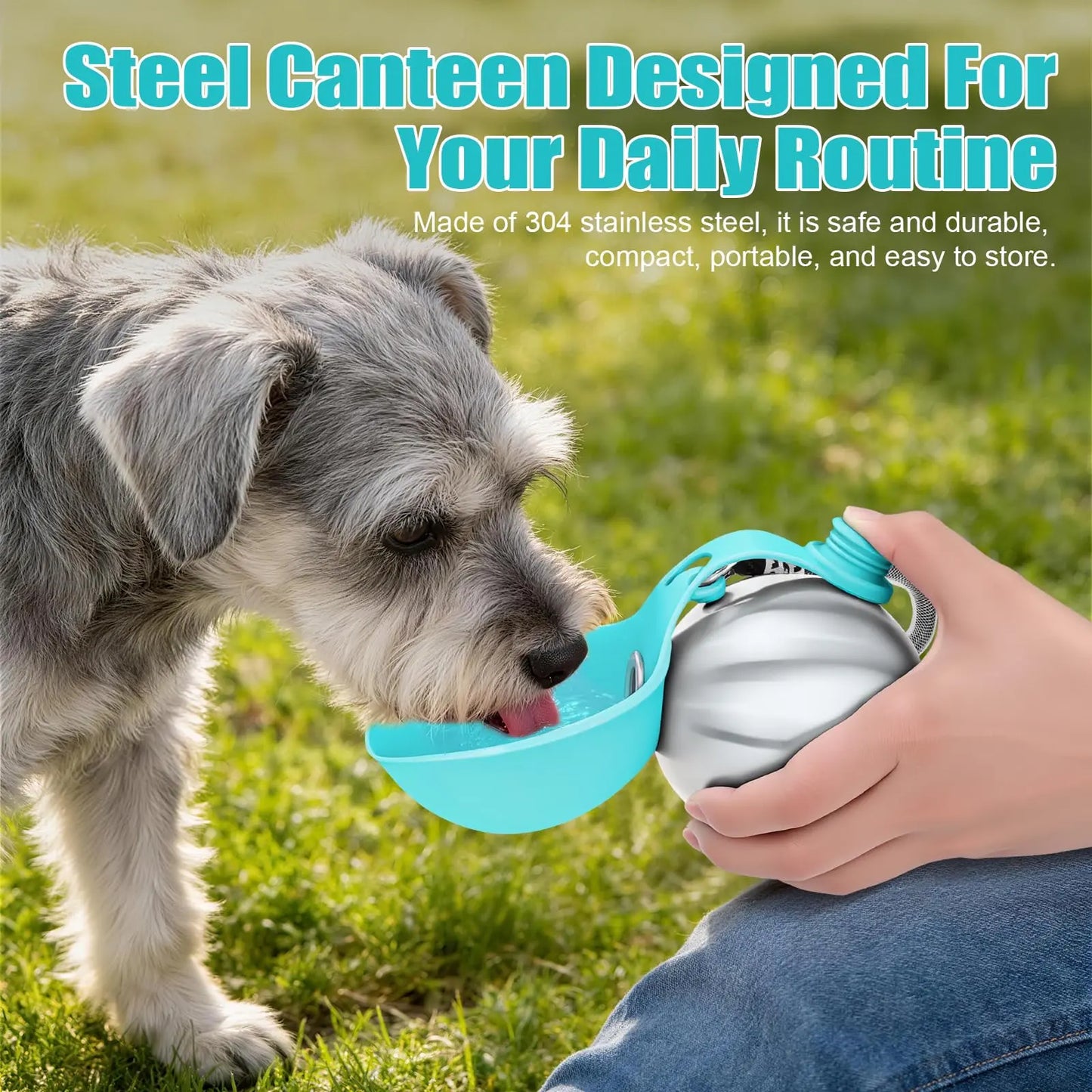 Lumikata 2 in 1 Portable Tumbler for Dogs,Portable Dog Water Ball,10Oz Stainless Steel Dog Water Bottle with Silicone Foldable Bowl, Leak-Proof 2 in 1 Portable Small Dog Water Bottle for Walking