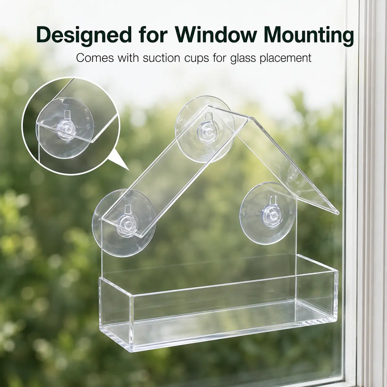 Clear Window Bird Feeder with Suction Cups - House-Shaped Tray for Bird Watching