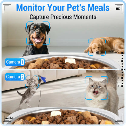 Frienhund Smart Pet Feeder with Dual Camera Options – 7L Capacity, 1080P HD Monitoring, Night Vision, App Control, Timed Feeding, and Dual Stainless Steel Bowls for Multi-Pet Homes