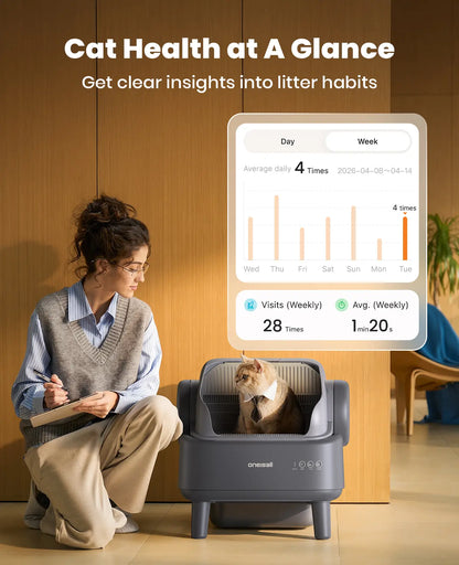 Oneisall Smart Self-Cleaning Litter Box , Open-Top Easy Rinse Structure, APP Remote Control, 11L Big Waste Drawer for Adult Large Cats